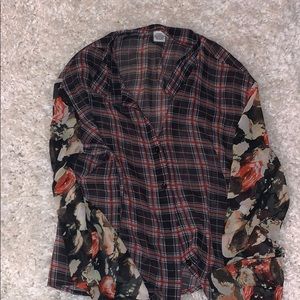 plaid and floral button down blouse
